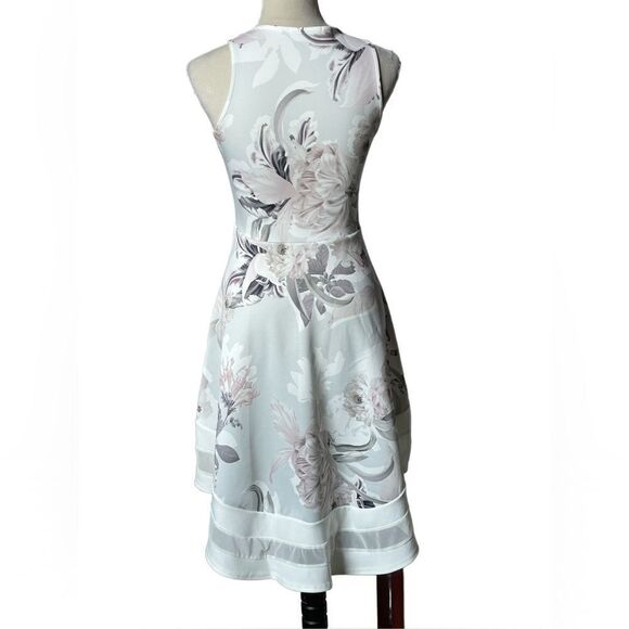 Quiz Pale Mint Green Scuba Fit & Flare Hi/Low Floral Swing Dress (Size: 4) - Picture 16 of 16